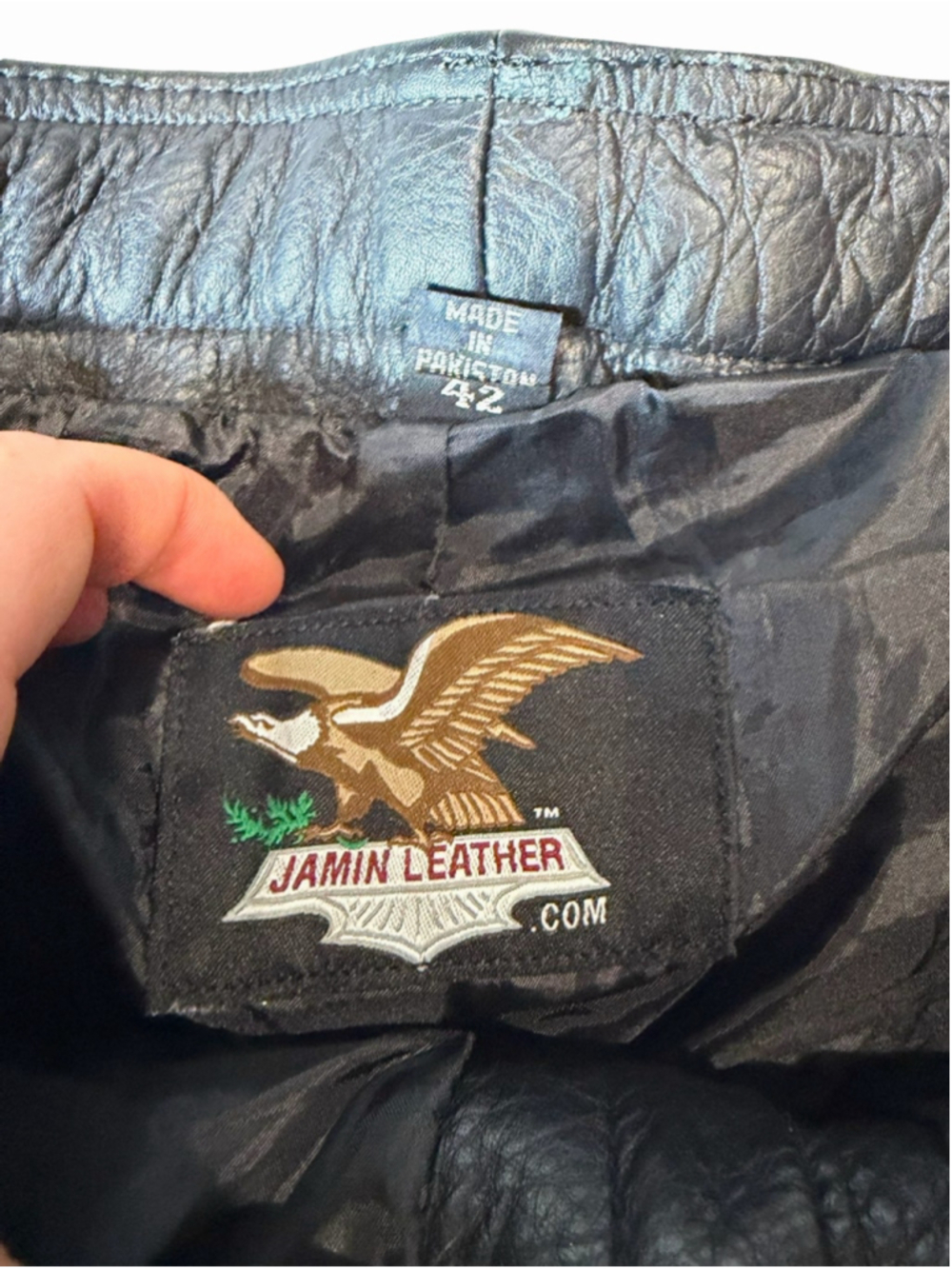 Jamin Leather Co. Y2K Black Leather Moto Biker Pants Buckle Strap 42 - Picture 5 of 8
